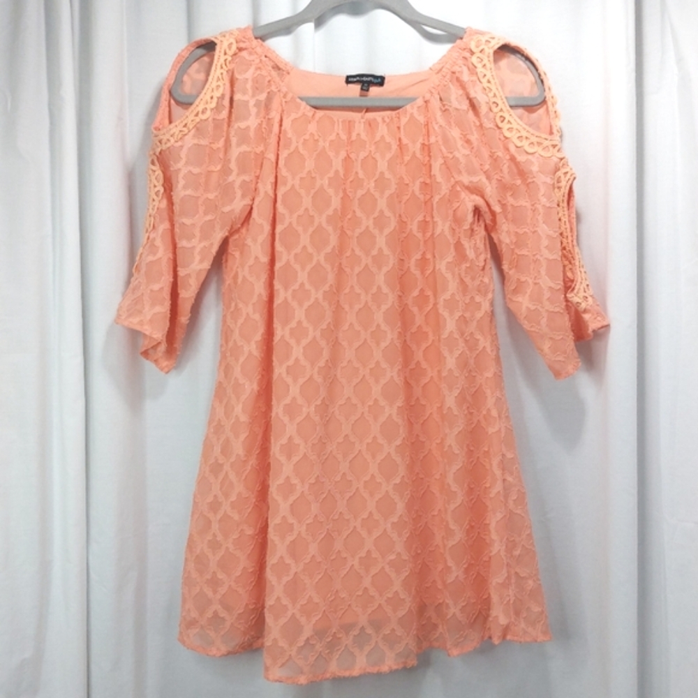 SEQUIN HEARTS Lace Cold Shoulder Lined Girls Dress Peach Size 12